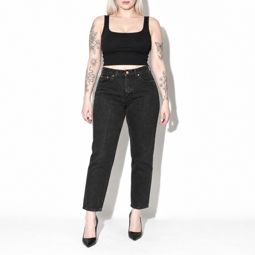 00s Vintage Black Cropped Jeans Womens 4 High Waist Faded Glory 2000s Denim Y2k